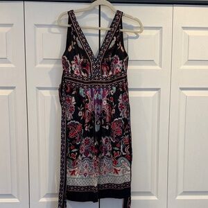 ECI NY Silk Black Floral Midi Dress